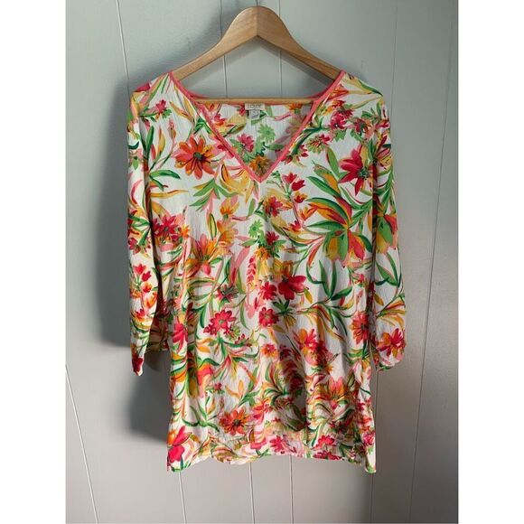 J. Crew Tunic Floral Print  swim cover up top XL - Picture 1 of 7
